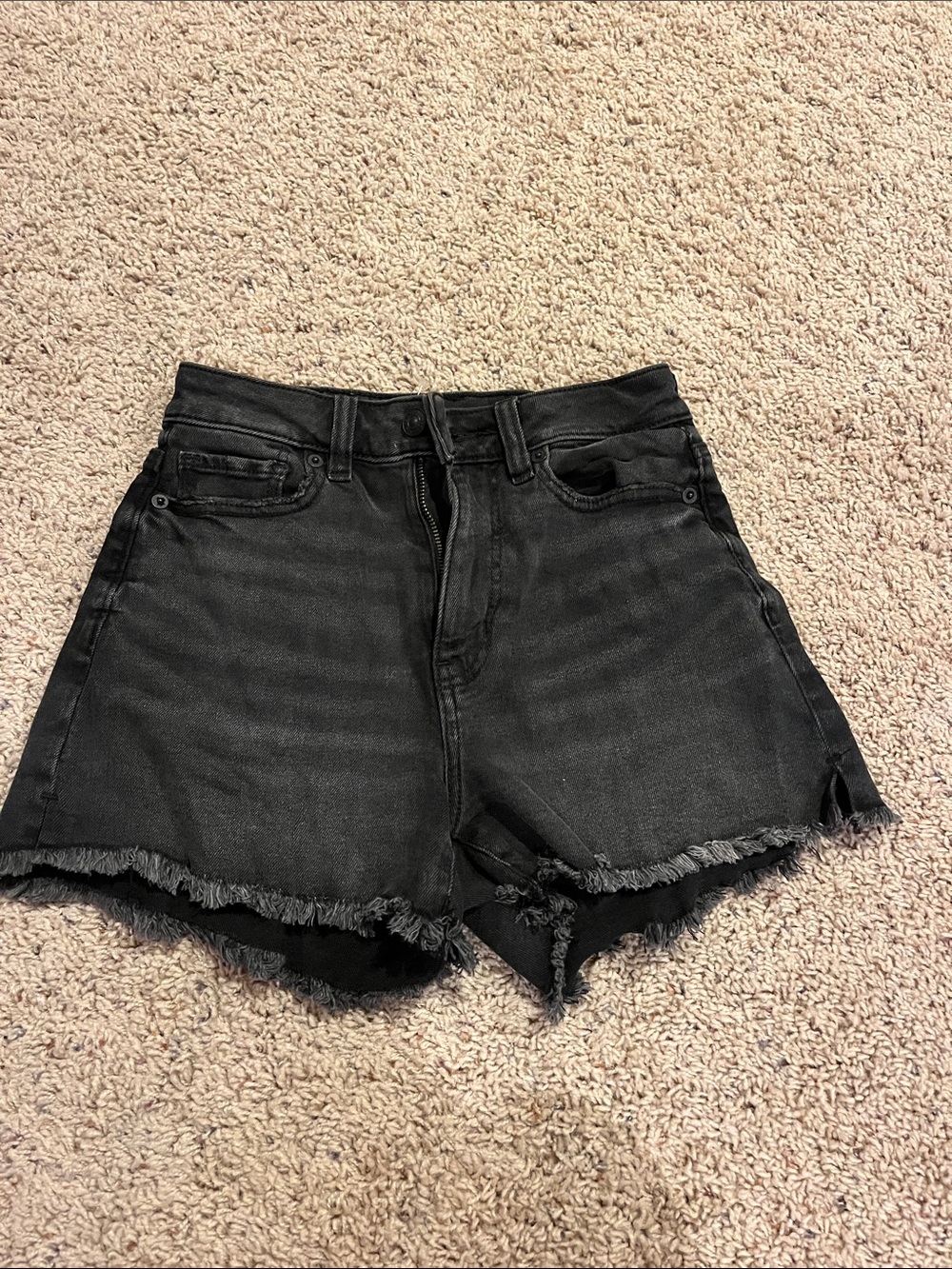 American Eagle Outfitters Black High-Rise Frayed Hem Denim Shorts